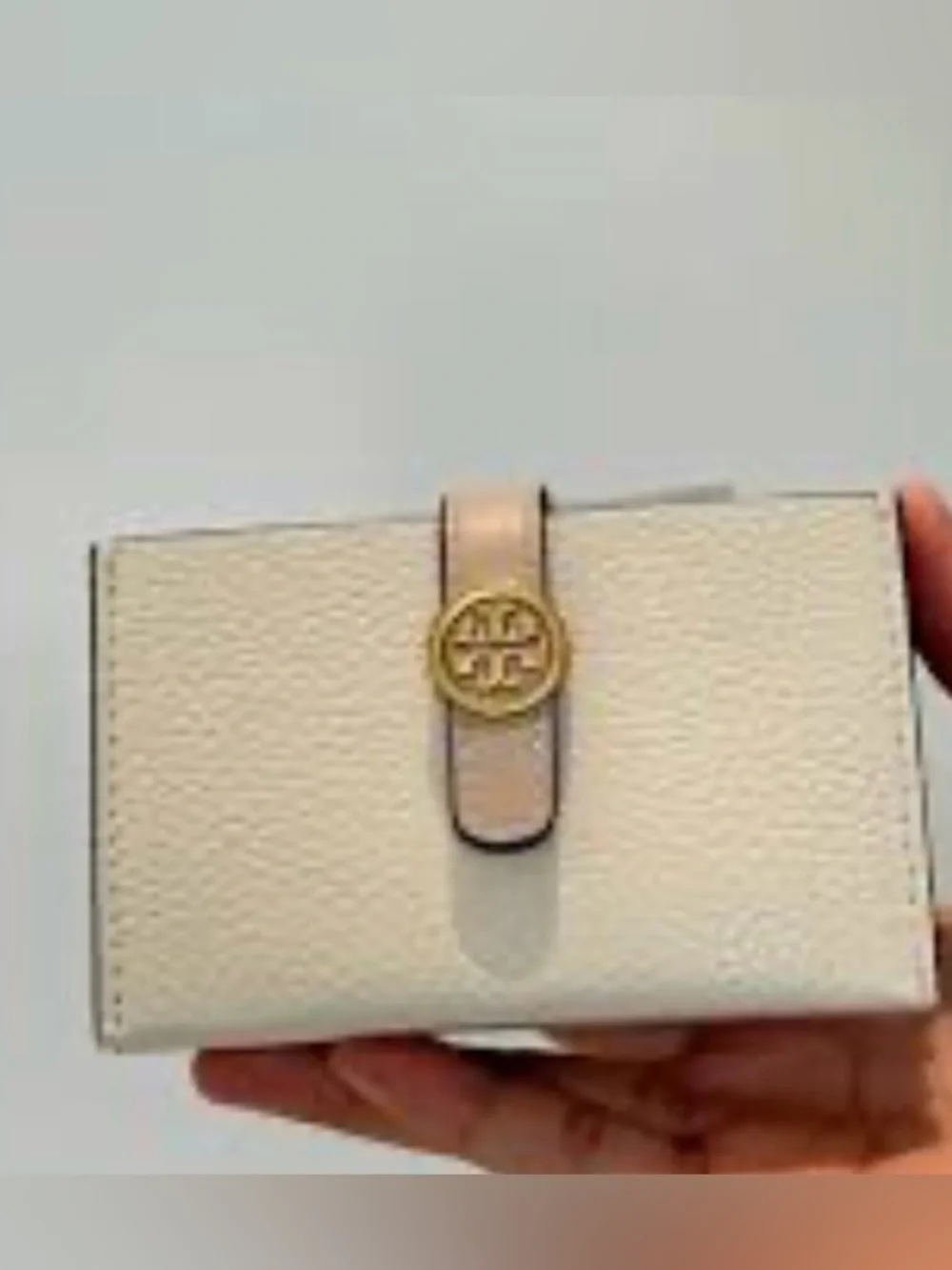 TORY BURCH WALKER CARD CASE WHITE PEBBLED LEATHER COMPACT WALLETT
